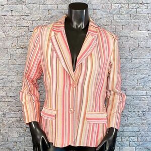 Dialogue Candy Pink Blazer Fitted Single Button Fun Stripe Pattern SZ Small